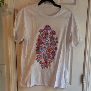 White T-Shirt with Colorful Skeleton Graphic